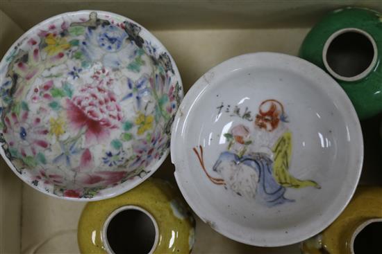 A collection of Chinese tea bowls, vases, etc.